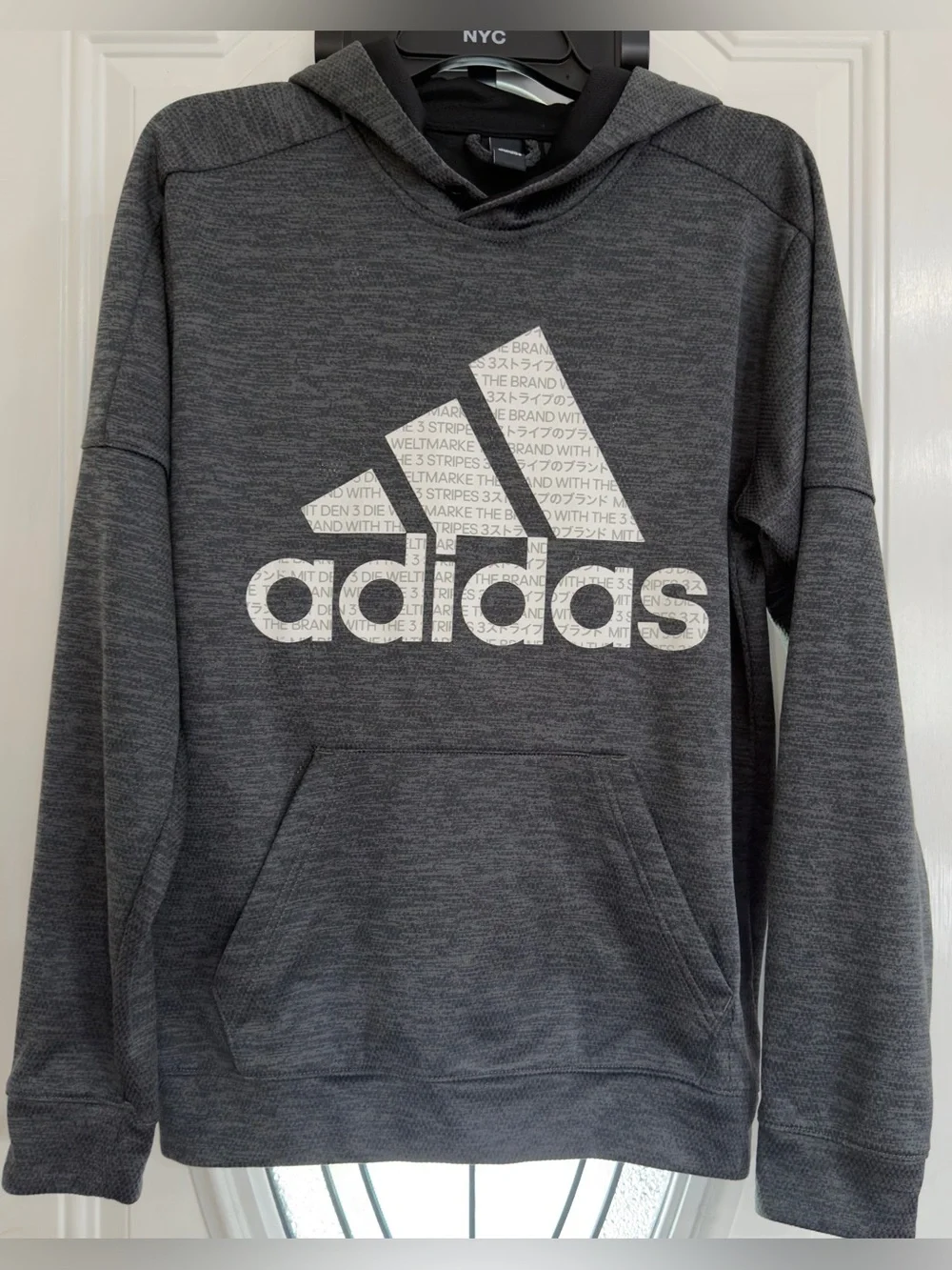 SMALL/Adidas Men's Dark Gray Logo Hoodie